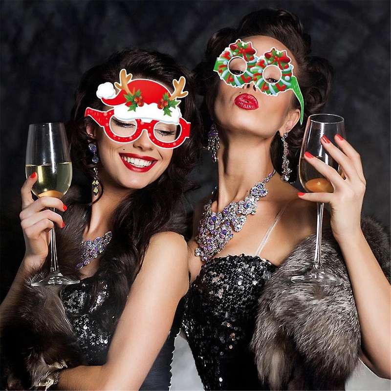 24pcs Christmas Glitter Party Glasses Frames with Decorations Accessories for Christmas Party Favor