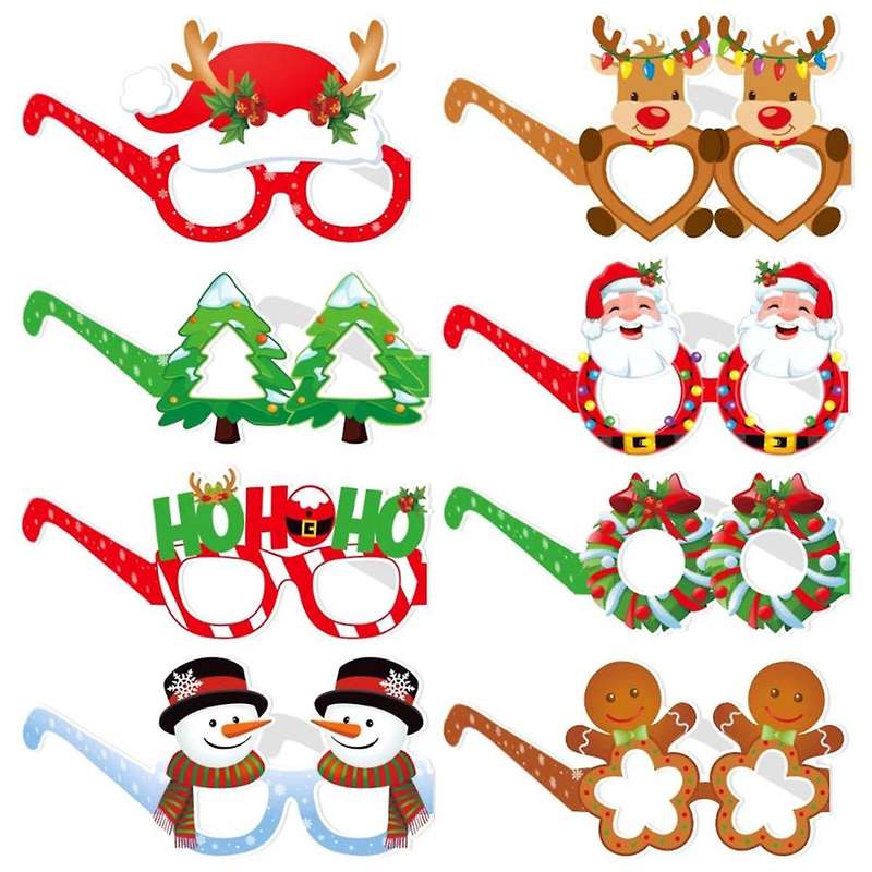 24pcs Christmas Glitter Party Glasses Frames with Decorations Accessories for Christmas Party Favor