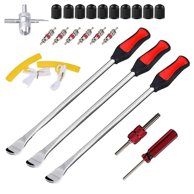 24PCS Car Tire Levers Spoon Set Motorcycle Tire Changing Tools Iron Tyre Spoon with Valve Caps