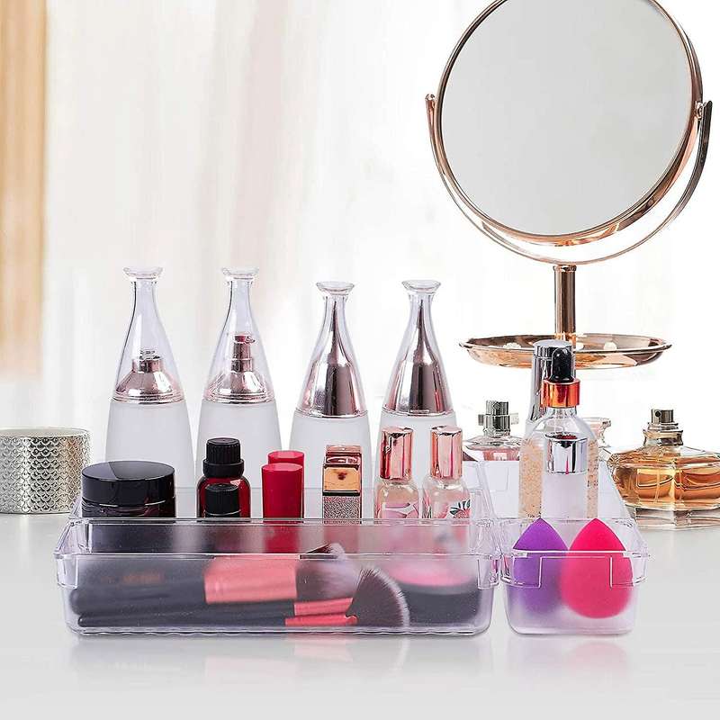 24Pcs Desk Drawer Organizer Set 5-Size Versatile Vanity and Desk Drawer Storage Bins, Clear Drawer O