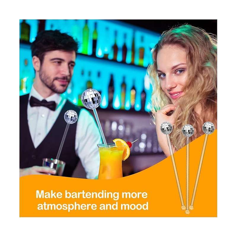 24pcs Disco Ball Stirrers Cocktail Beverage Coffee Stirrer Plastic Mirror Ball Sticks Party