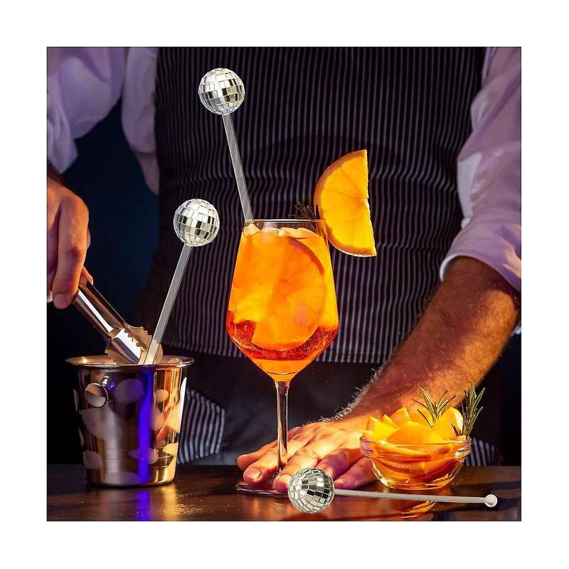 24pcs Disco Ball Stirrers Cocktail Beverage Coffee Stirrer Plastic Mirror Ball Sticks Party