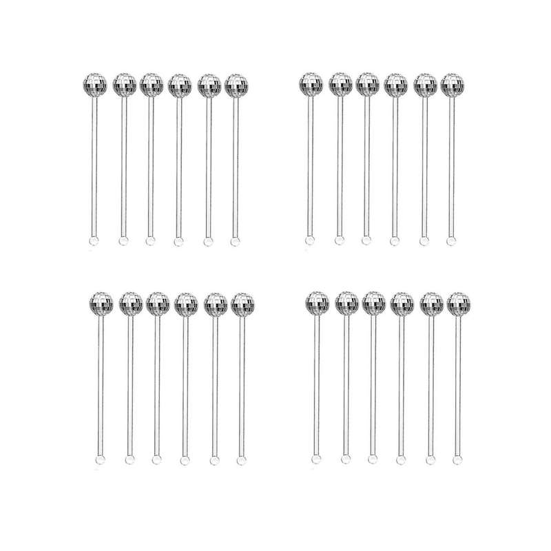 24pcs Disco Ball Stirrers Cocktail Beverage Coffee Stirrer Plastic Mirror Ball Sticks Party