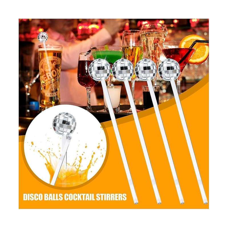 24pcs Disco Ball Stirrers Cocktail Beverage Coffee Stirrer Plastic Mirror Ball Sticks Party