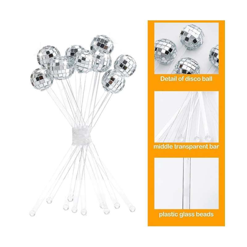 24pcs Disco Ball Stirrers Cocktail Beverage Coffee Stirrer Plastic Mirror Ball Sticks Party
