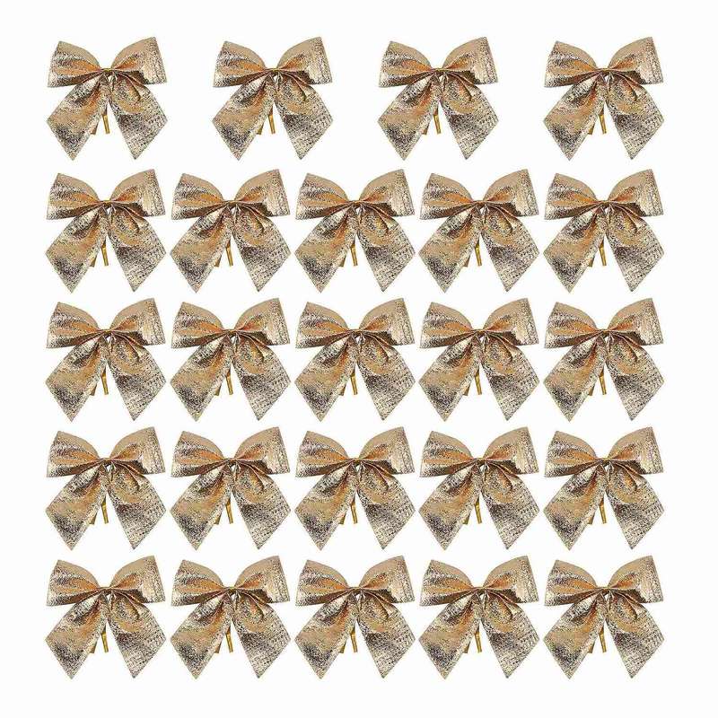 24pcs Decoration Ornament Hanging Bowknot Bow Butterfly Decore Tree Cute Christmas Tree (24pcs,gold
