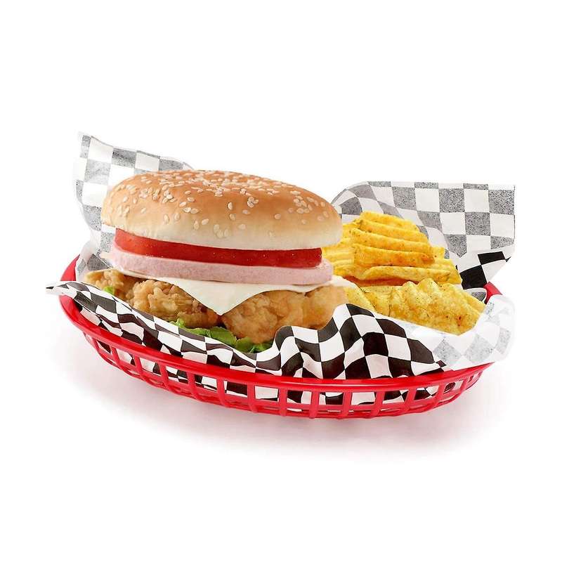 24Pcs Plastic Basket Serving Tray French Fries Basket Oval Fast Food Tray Restaurant Bar Fries Food