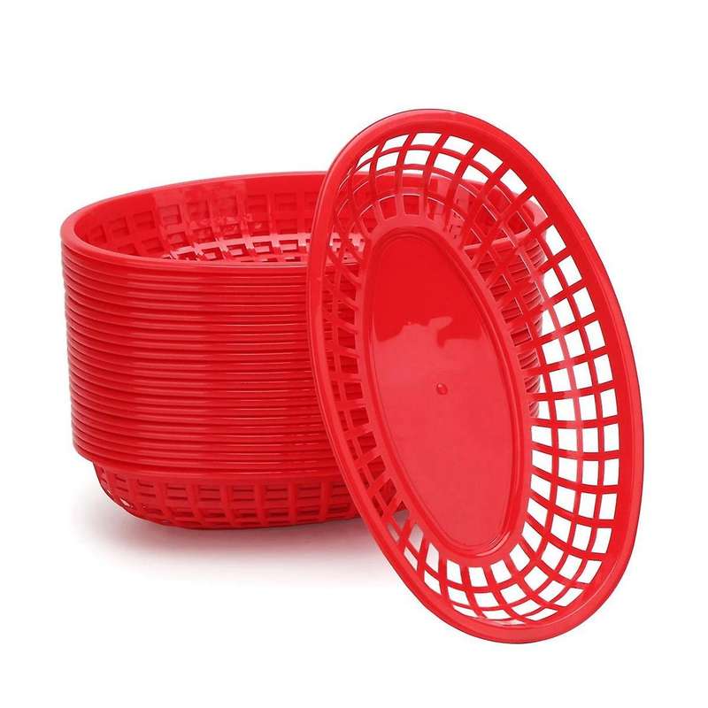 24Pcs Plastic Basket Serving Tray French Fries Basket Oval Fast Food Tray Restaurant Bar Fries Food