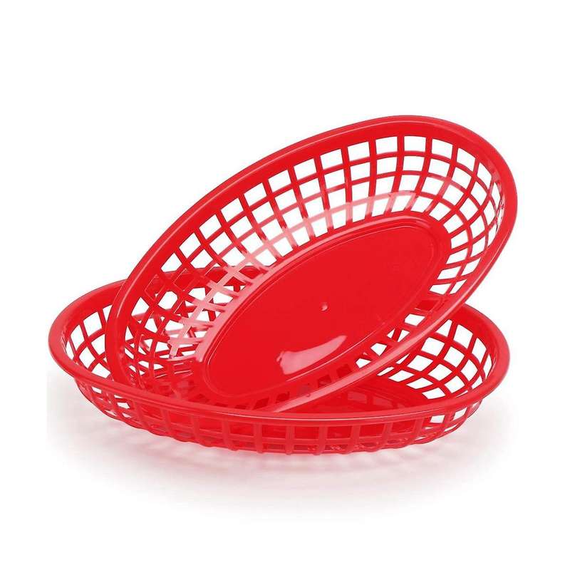 24Pcs Plastic Basket Serving Tray French Fries Basket Oval Fast Food Tray Restaurant Bar Fries Food
