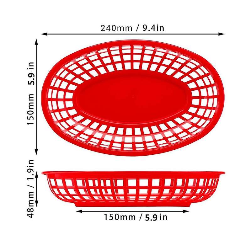 24Pcs Plastic Basket Serving Tray French Fries Basket Oval Fast Food Tray Restaurant Bar Fries Food