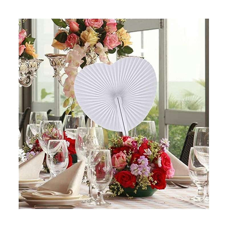 24pcs White Heart Folding Fans, Holiday Hand Fan Party Favor Diy Painting Birthday Wedding Party Dec