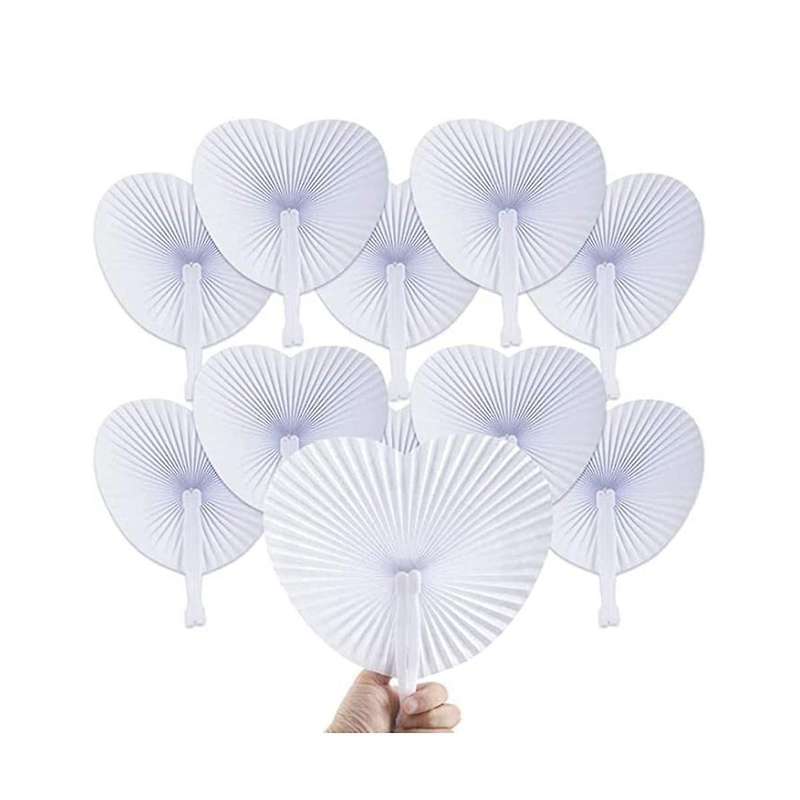 24pcs White Heart Folding Fans, Holiday Hand Fan Party Favor Diy Painting Birthday Wedding Party Dec