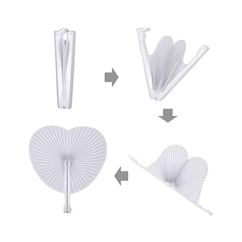 24pcs White Heart Folding Fans, Holiday Hand Fan Party Favor Diy Painting Birthday Wedding Party Dec
