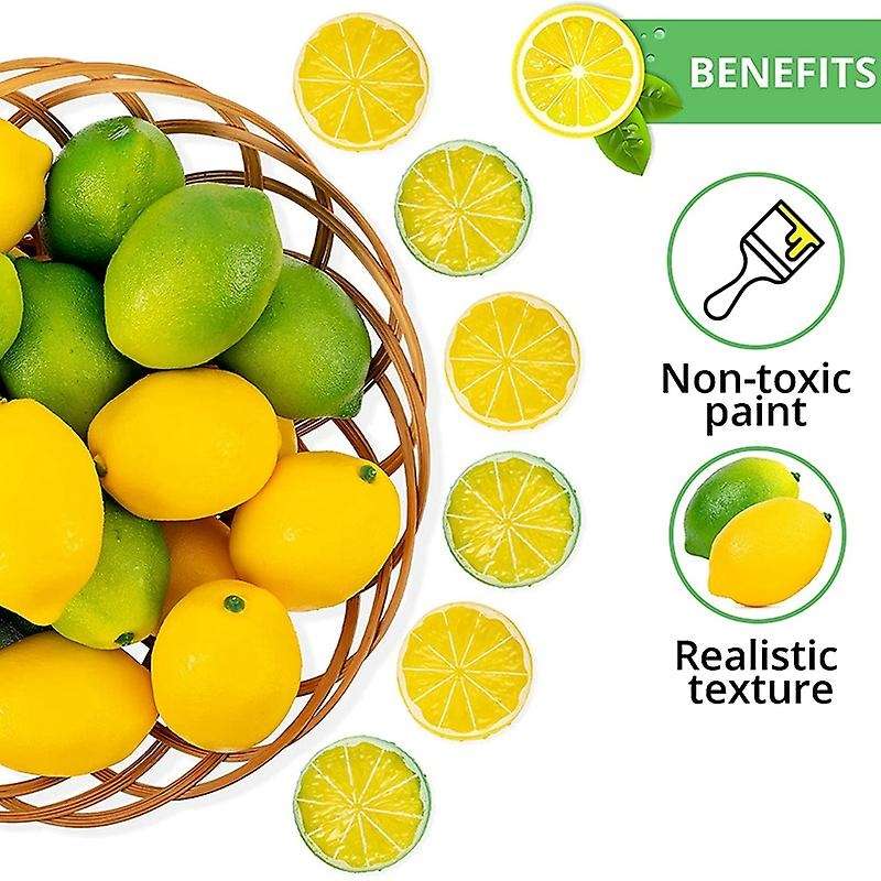 24pcs Vivid Lemons Limes and Slices Set, Artificial Fruit Decorations Kitchen Table Cabinet Wedding