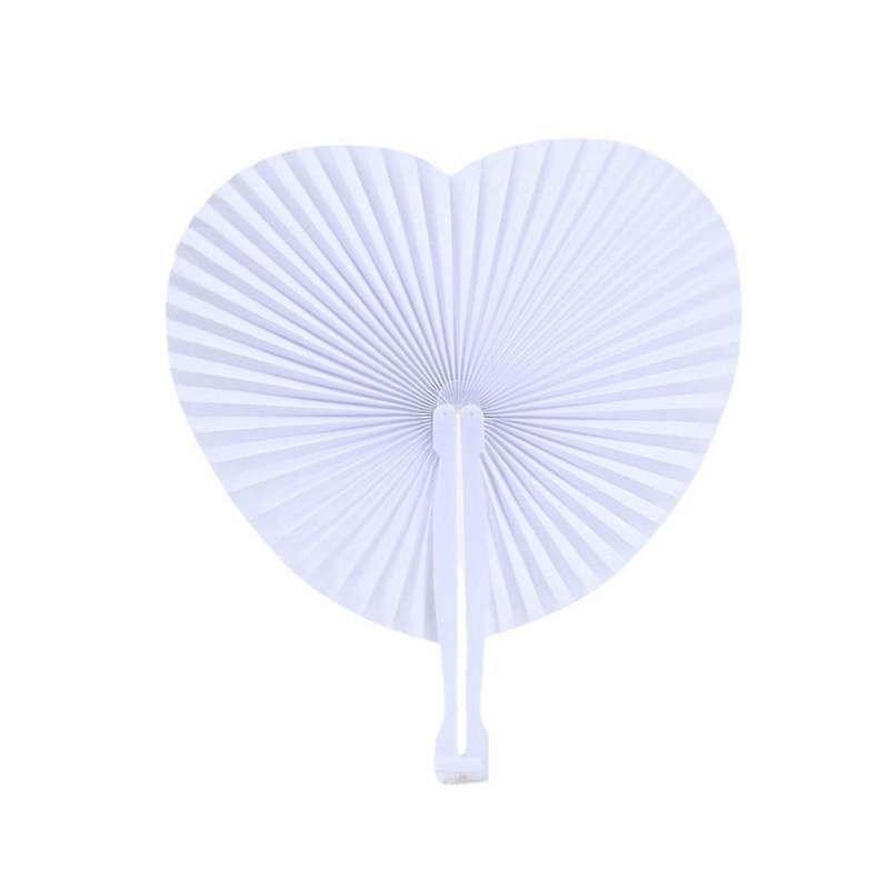 24pcs White Folding Handheld Paper Fans Round Paper Fans with Plastic Handles for Wedding Birthday