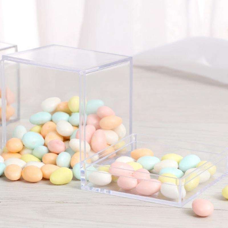 24pcs Transparent Plastic Candy Box Biscuits Cookies Packing Box Party Treat Boxes Square Gift Cont