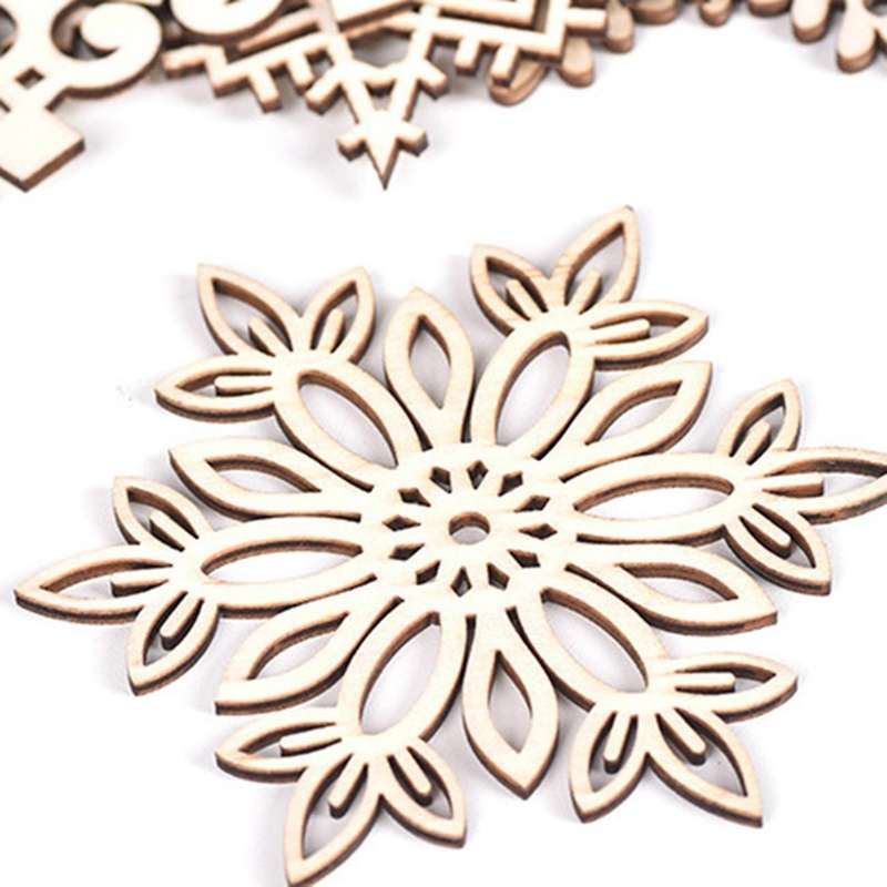 24pcs/box Vintage Snowflake Christmas Wooden Pendants Ornaments Ornaments Gifts A
