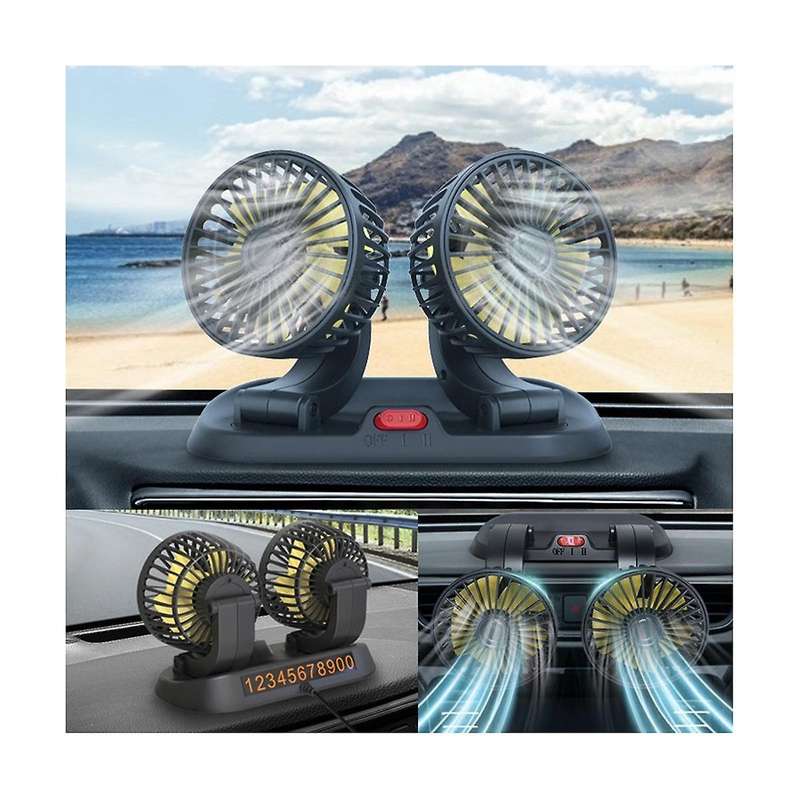 24v Car Fan Double Head Fan Portable Auto Cooling Fan Cooling Big Wind Electric Fan Car Folding Fan