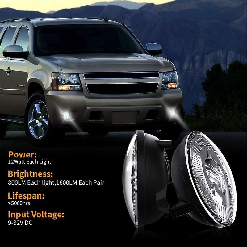 24W Round LED Fog Lights 5202 Replacement Driving Lamps for 2007-2015 , Silver