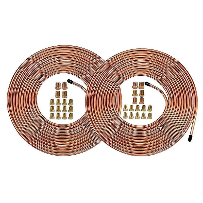 25 Ft 1/4 & 25 Ft 3/16 Brake Pipe Copper Brake Line Tubing Kit Brake Pipe with 32 Nuts Cold and Hot