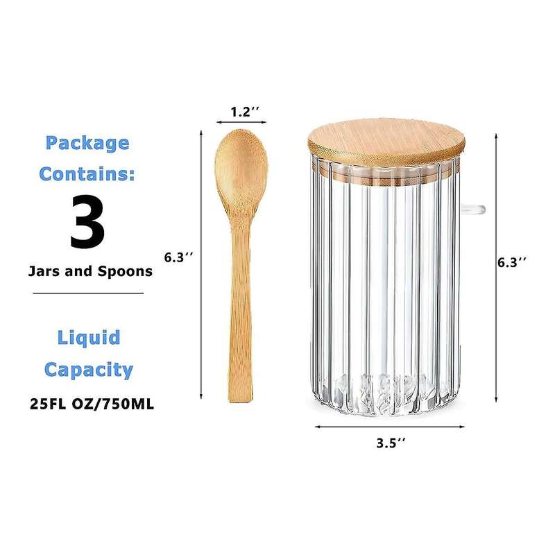 25 Oz Airtight Glass Jars with Bamboo Spoons Lids Overnight Oats Container Decorative Coffee Bar Foo