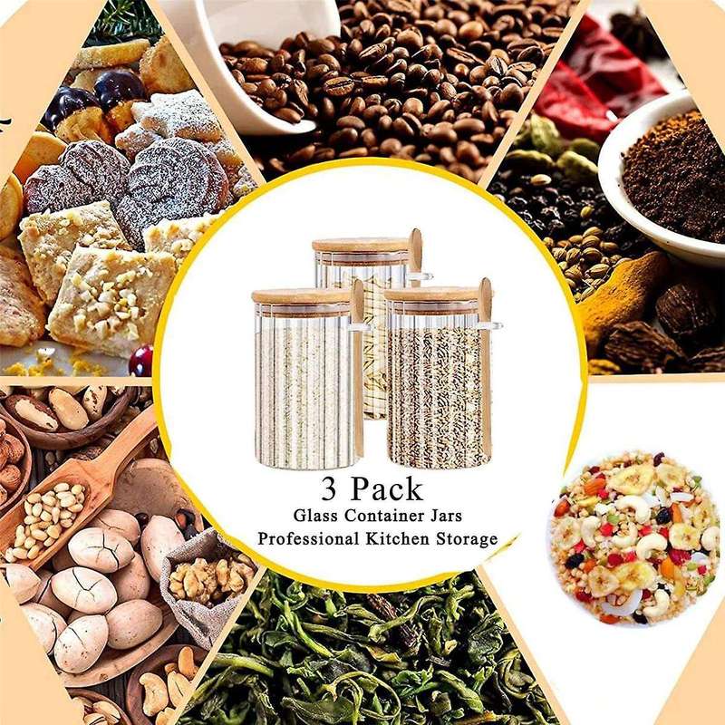 25 Oz Airtight Glass Jars with Bamboo Spoons Lids Overnight Oats Container Decorative Coffee Bar Foo