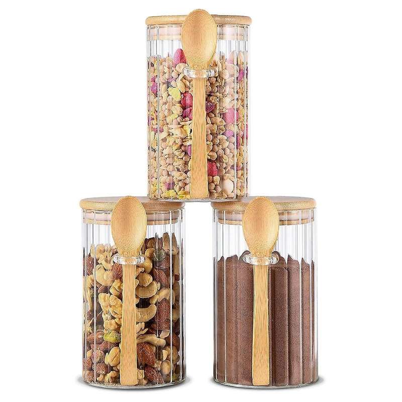 25 Oz Airtight Glass Jars with Bamboo Spoons Lids Overnight Oats Container Decorative Coffee Bar Foo