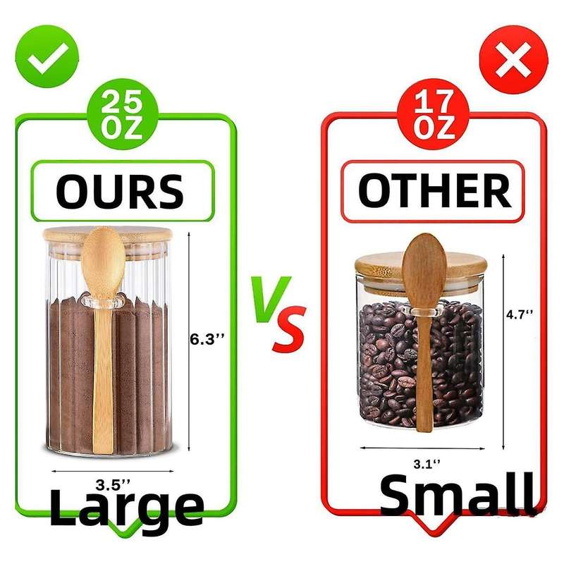 25 Oz Airtight Glass Jars with Bamboo Spoons Lids Overnight Oats Container Decorative Coffee Bar Foo