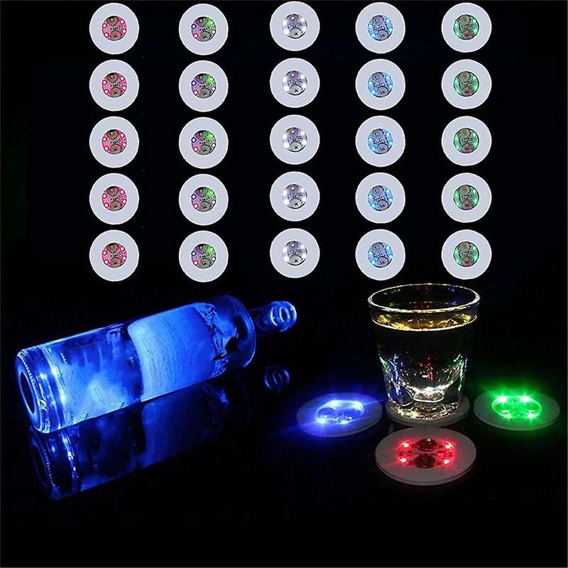 25 Pcs LED Coaster Round Flash Cup Mat Sticker Lights for Wine Liquor Bottle, Drinks Party, Bar Part