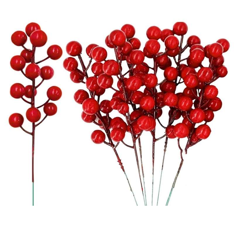 25 Pcs 20cm Berry Stems Christmas Decorations, Christmas Picks Branches Sticks Twigs