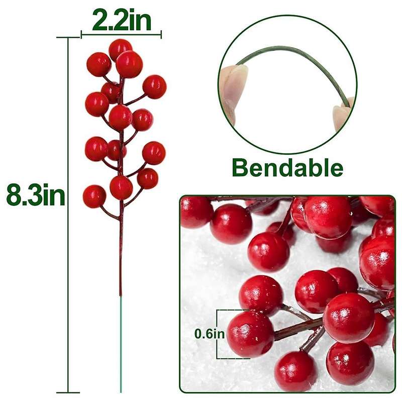 25 Pcs 20cm Berry Stems Christmas Decorations, Christmas Picks Branches Sticks Twigs