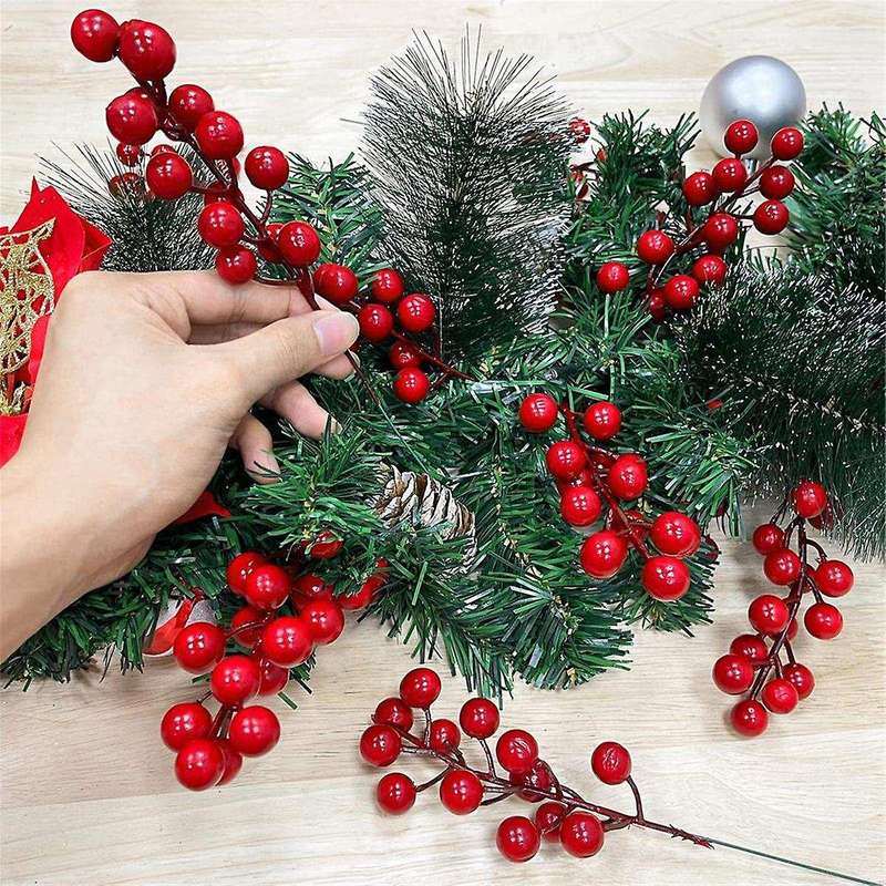 25 Pcs 20cm Berry Stems Christmas Decorations, Christmas Picks Branches Sticks Twigs