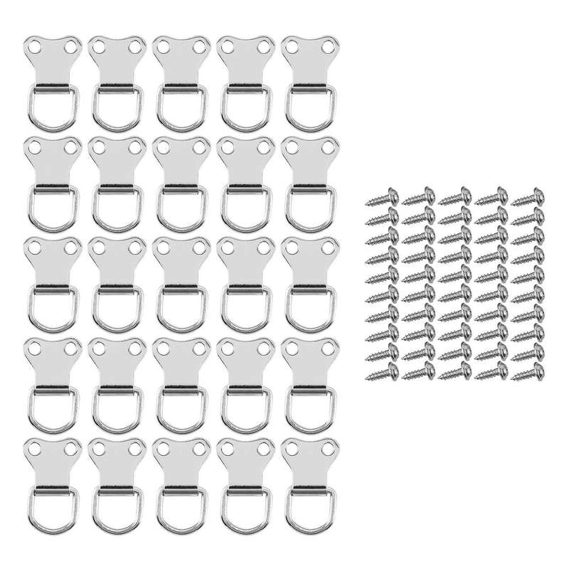 25 Pcs D-ring Picture Frame Hanging Hooks Double Hole Hangers with Screws Silver