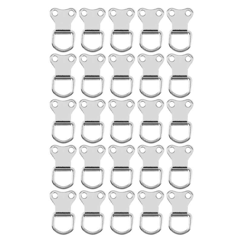 25 Pcs D-ring Picture Frame Hanging Hooks Double Hole Hangers with Screws Silver