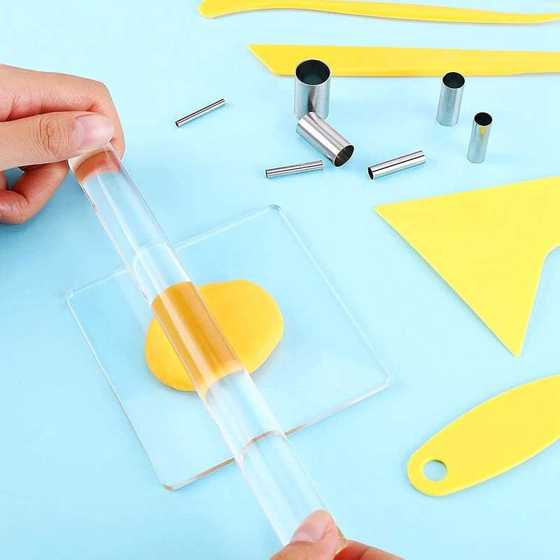 25 Pcs Acrylic Clay Roller with Acrylic Sheet Engraving Pen Plastic Scraper Clay Diy Tool for Shapi