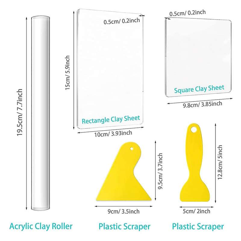 25 Pcs Acrylic Clay Roller with Acrylic Sheet Engraving Pen Plastic Scraper Clay Diy Tool for Shapi