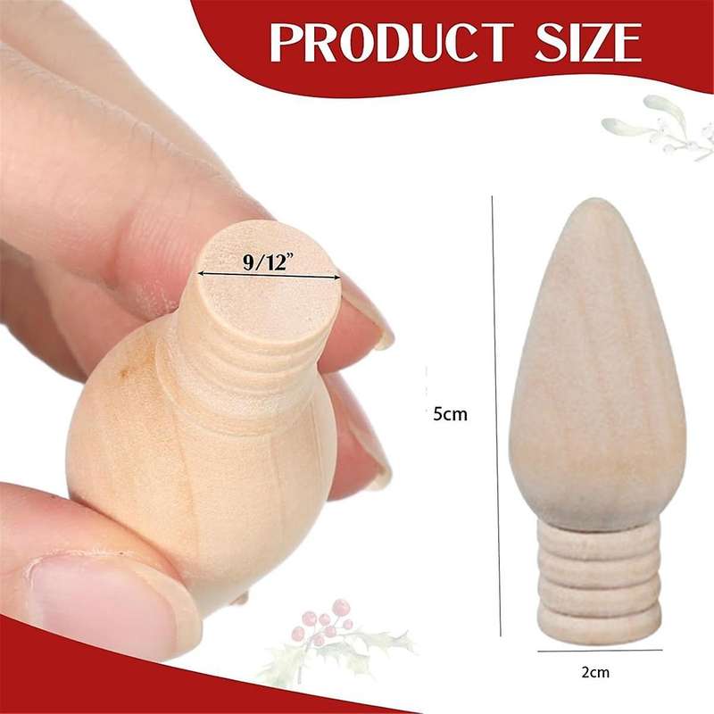 25 Pcs Wooden Christmas Light Bulb Unfinished Wood Ornaments for Crafts and Christmas Trees Supply,