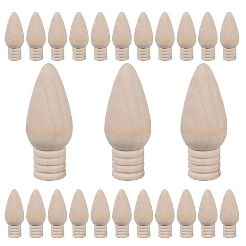 25 Pcs Wooden Christmas Light Bulb Unfinished Wood Ornaments for Crafts and Christmas Trees Supply,