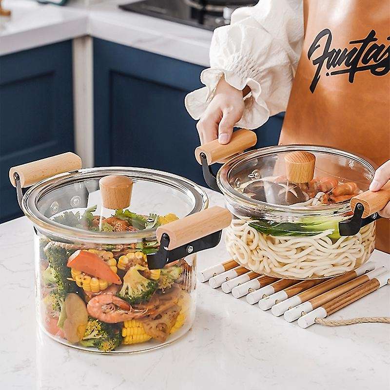 2500Ml Glass Pot Heat Resistant Stew Pot Instant Noodles Pot Heat Resistant Double Ear Soup Pot Vege