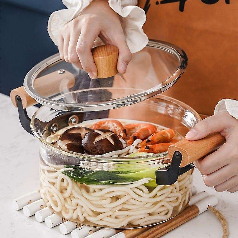 2500Ml Glass Pot Heat Resistant Stew Pot Instant Noodles Pot Heat Resistant Double Ear Soup Pot Vege