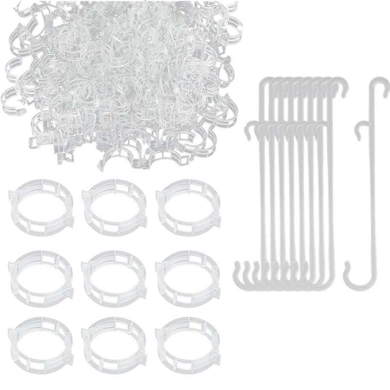 250 Pcs Tomato Clips, Plant Support Clips and J Tomato Hooks, Plastic Trellis Clips Vegetable Cages