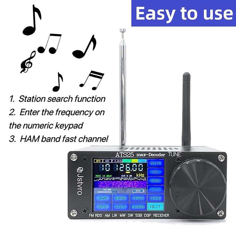 -25Max-Decoder SI4732 Full Radio DSP FM LW MW SW SSB Receiver 2.4 Inch Touch Screen 64-108MHz Radio