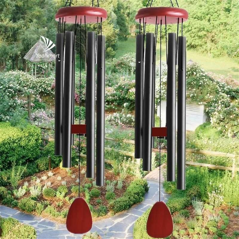 25inch Aluminium Wind Chimes Large Deep Tone Memorial Classic Black Wind Chimes with Wind Catcher Ou