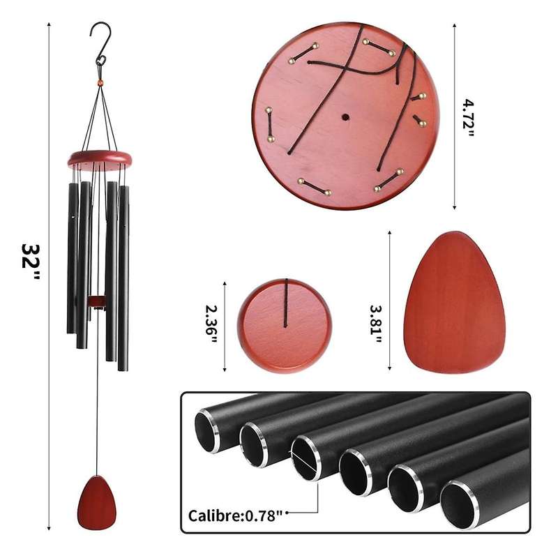 25inch Aluminium Wind Chimes Large Deep Tone Memorial Classic Black Wind Chimes with Wind Catcher Ou