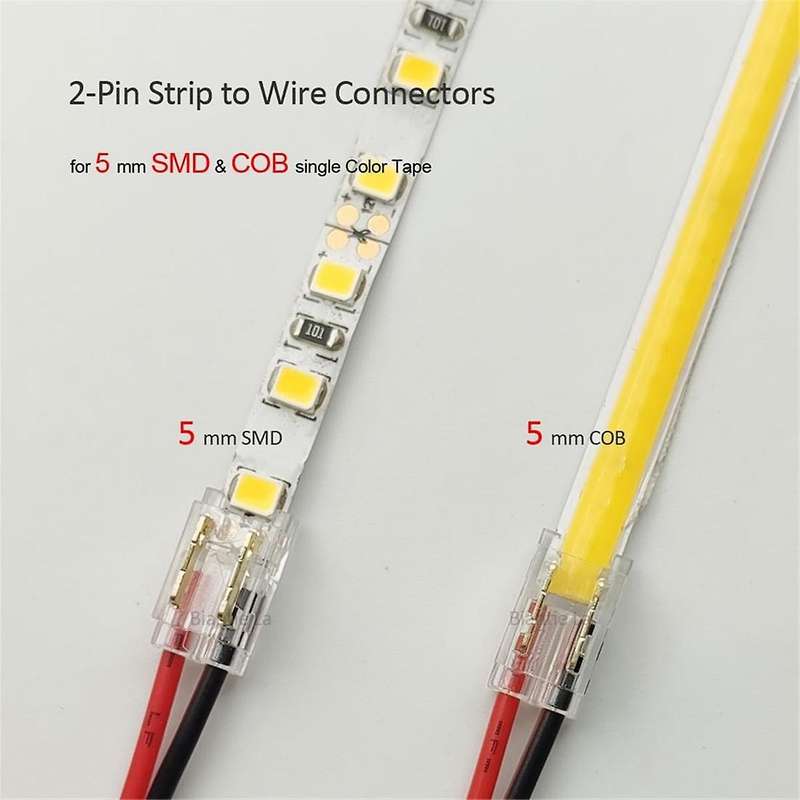 25PCS 2-Pin 5mm COB LED Strip Connector Kit for Strip-To-Wire and Strip-To-Strip Joints on 5V-24V DC