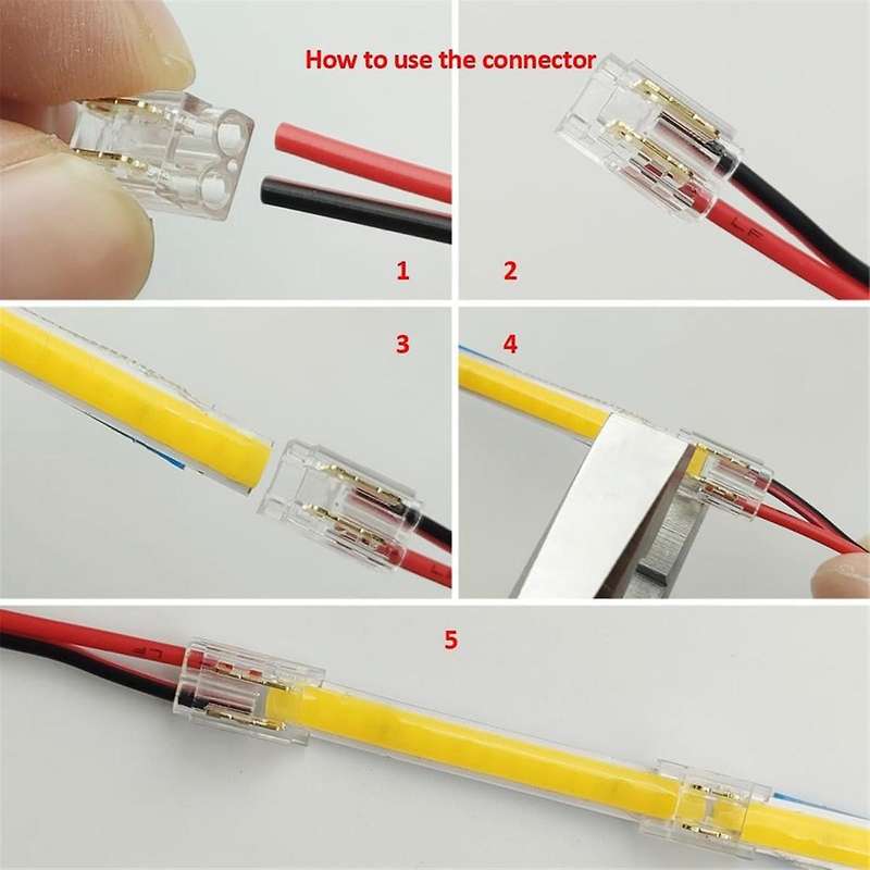 25PCS 2-Pin 5mm COB LED Strip Connector Kit for Strip-To-Wire and Strip-To-Strip Joints on 5V-24V DC