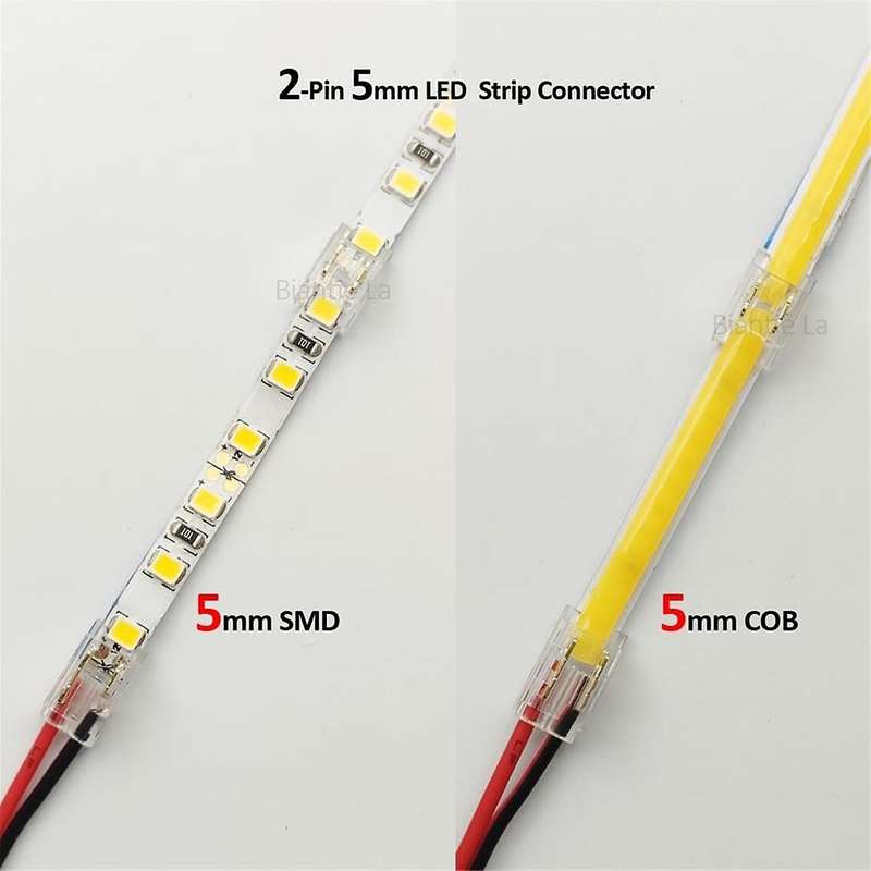 25PCS 2-Pin 5mm COB LED Strip Connector Kit for Strip-To-Wire and Strip-To-Strip Joints on 5V-24V DC