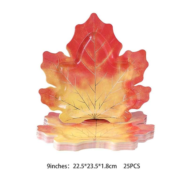25pcs Autumn Decorative Maple Leaf Disposable Tableware Paper Tray Paper Cup Table Cloth Cake Decora
