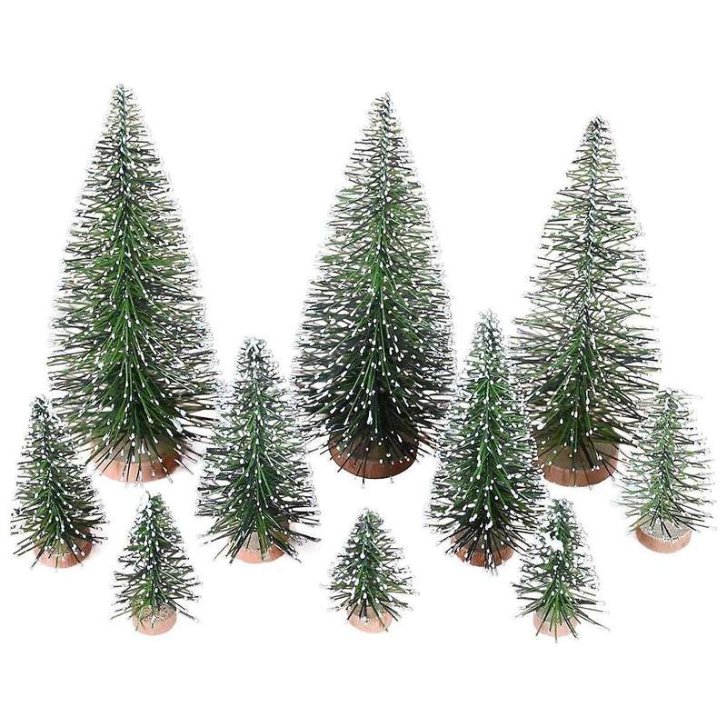 25pcs Miniature Artificial Christmas Trees 5 Sizes,with Wooden Base for Decoration Diy Party Decora