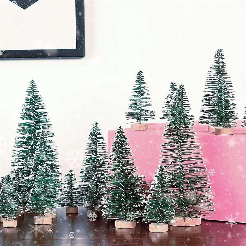25pcs Miniature Artificial Christmas Trees 5 Sizes,with Wooden Base for Decoration Diy Party Decora